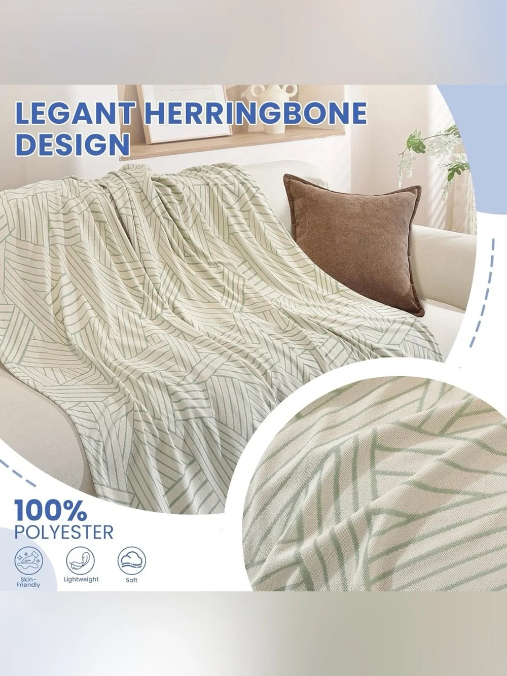 🆕 Neutral Geometric Sofa/Bedding Throw Cover - Sage Green & Beige - 2 Available!
